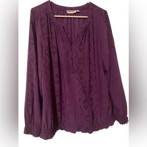 St.john's Bay Womens V Neck Long Sleeve Blouse Size L Button Front Purple only